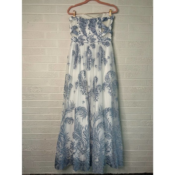 Blondie Nights Strapless Glitter Mesh Evening Dress - Picture 5 of 9